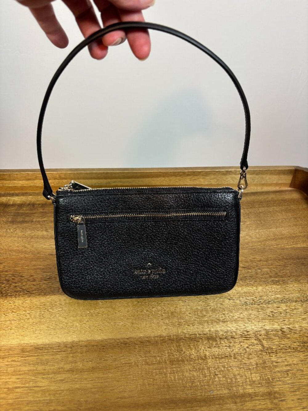Kate Spade Leila Black Pebbled Leather Convertible Wristlet Mini Bag